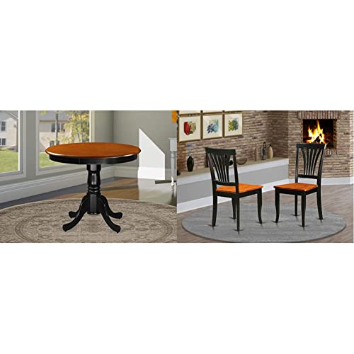 Black Hardwood Frame Dining Room Table and Dining Chairs Set of 2 W244