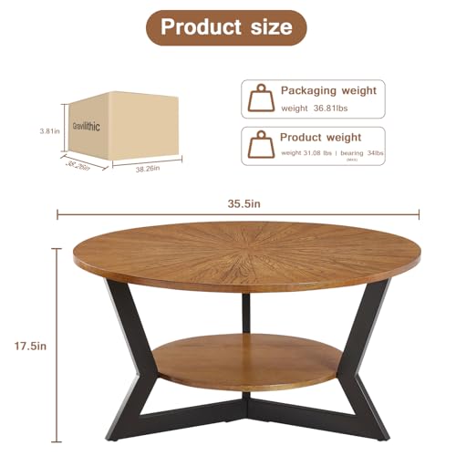 Round Wood Coffee Table with Storage Rack, 35 x 35 x 17 in U17395