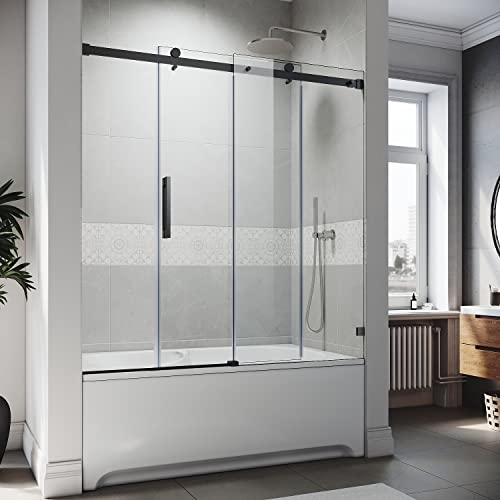 Frameless Sliding Tub Door 58.5-60" W X 62" H with 5/16" Clear Tempered Glass Matte Black P627152