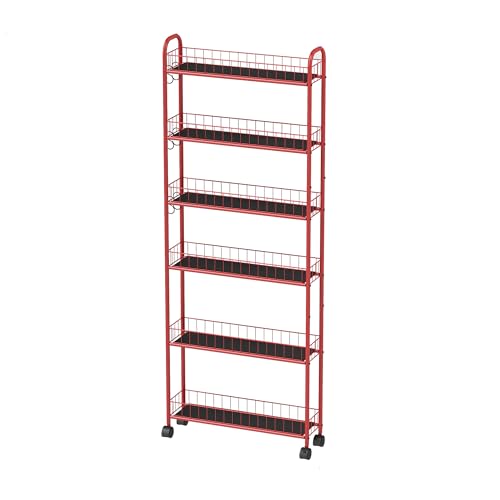 Red 6-Tier Wire Rolling Storage Cart with Wheels O437772