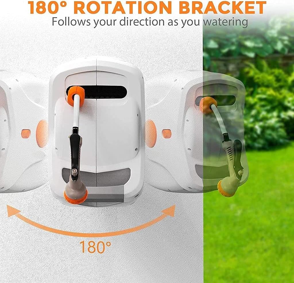 100 FT 1/2 Automatic Rewind Wall Mounted Hose Reel with 8 Patterns Hose Nozzles B42954