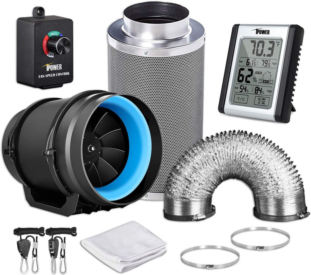 6 Inch 350 CFM Inline Carbon Filter with Fan Speed Controller and Temperature Humidity Monitor D26877