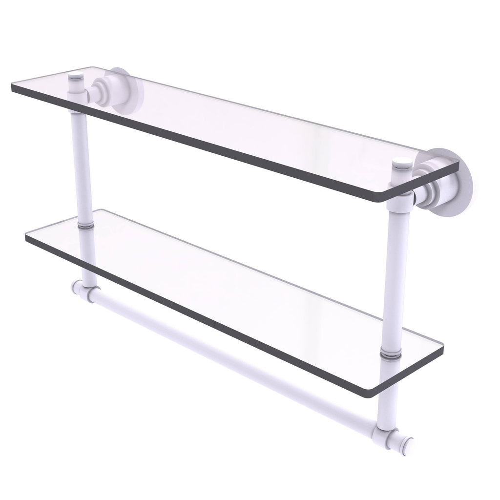 22 inch Two Tiered Glass Shelf with Towel Bar Matte White A141564