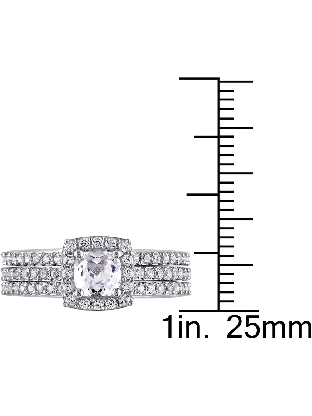 1.50 Carat (Ctw) Lab-Created White Sapphire Halo Engagement Ring and Band Set In Sterling Silver A87844