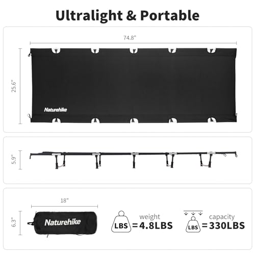 Dark Black Ultralight Folding Camping Cot with Carry Bag U90574