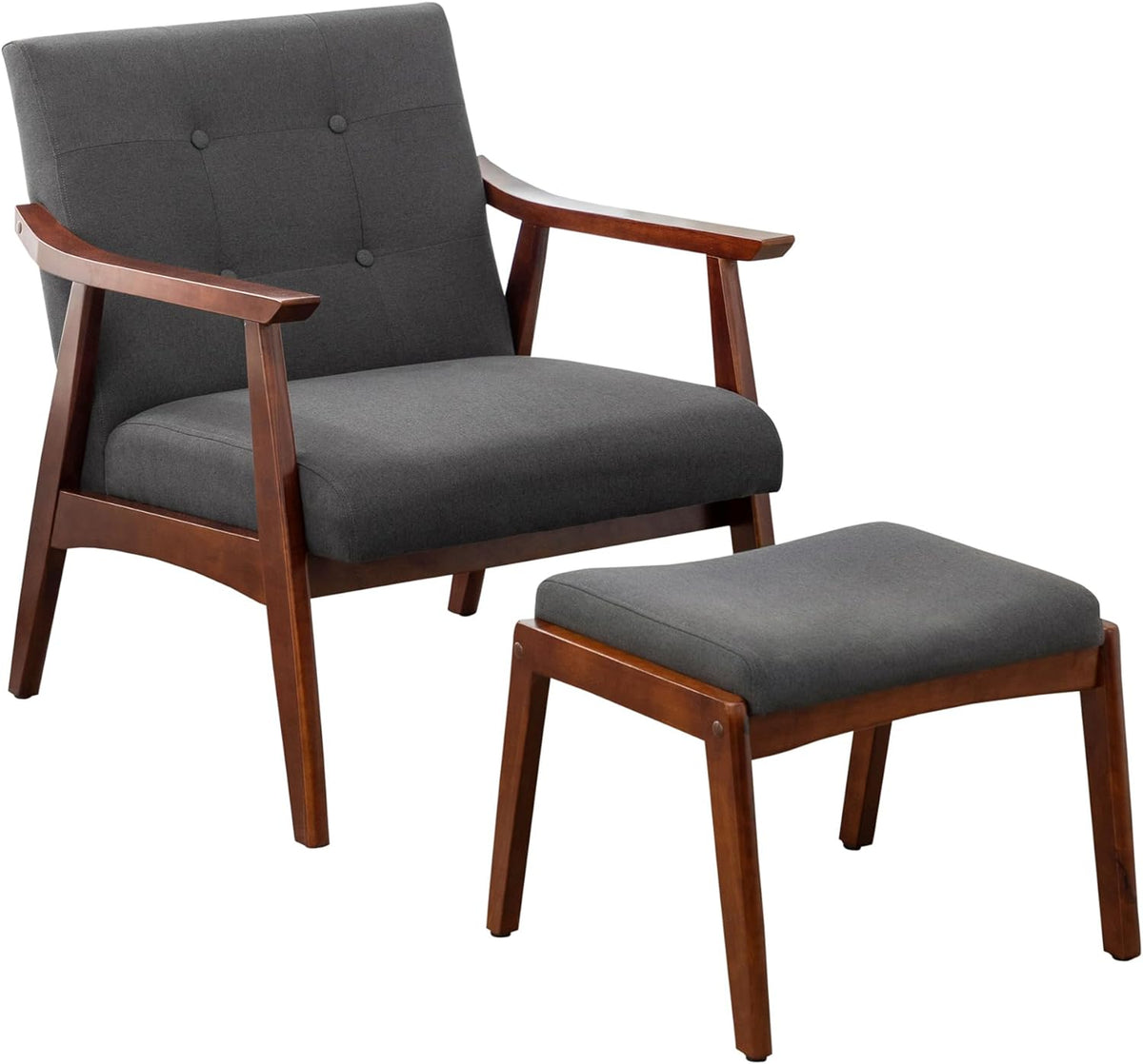 Accent Armchair and Ottoman Set, Dark Gray Fabric H39047