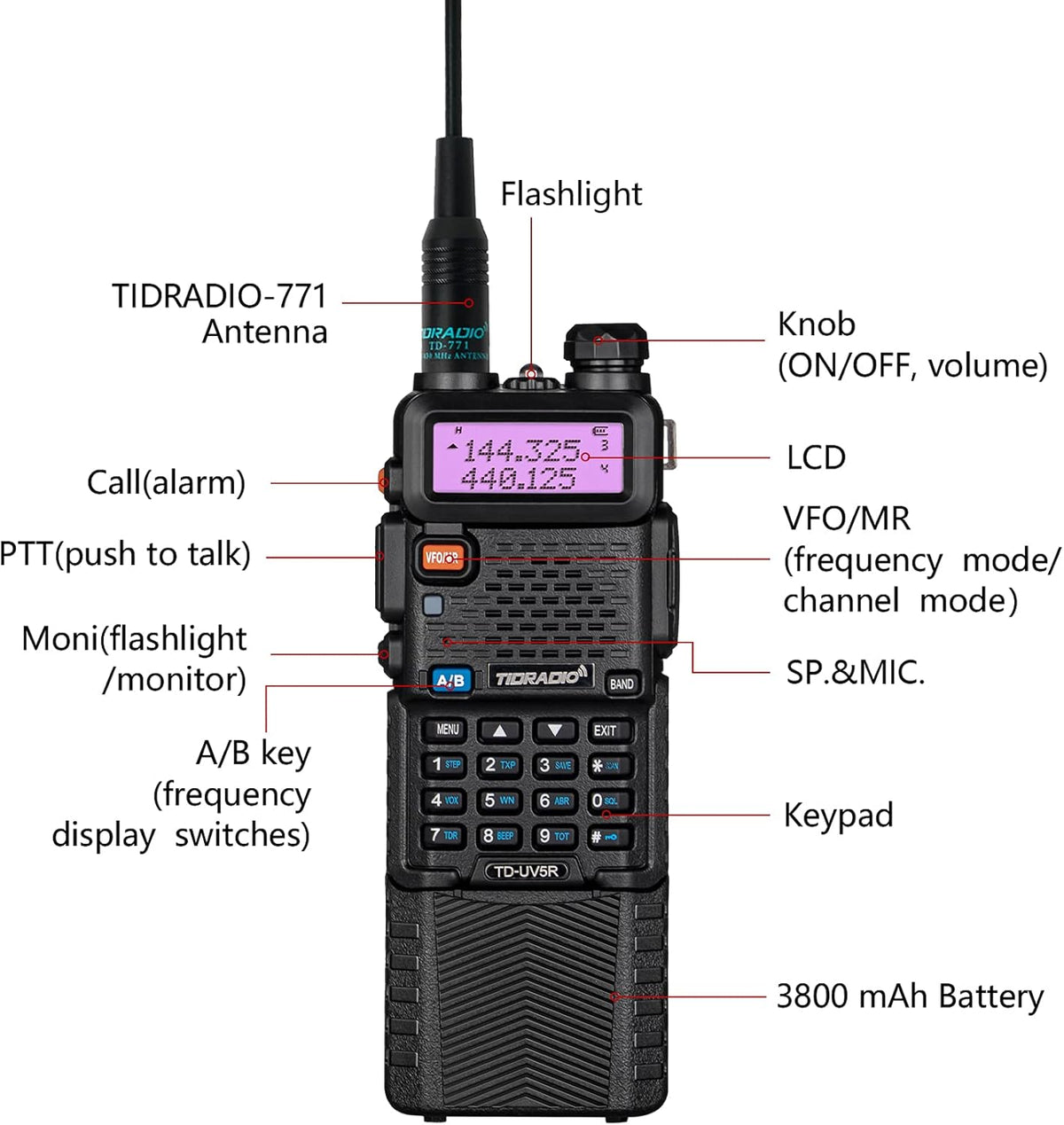 2 Pack Ham Radio Handheld Two Way Radio with Rechargeable 3800mAh Extended Battery M833