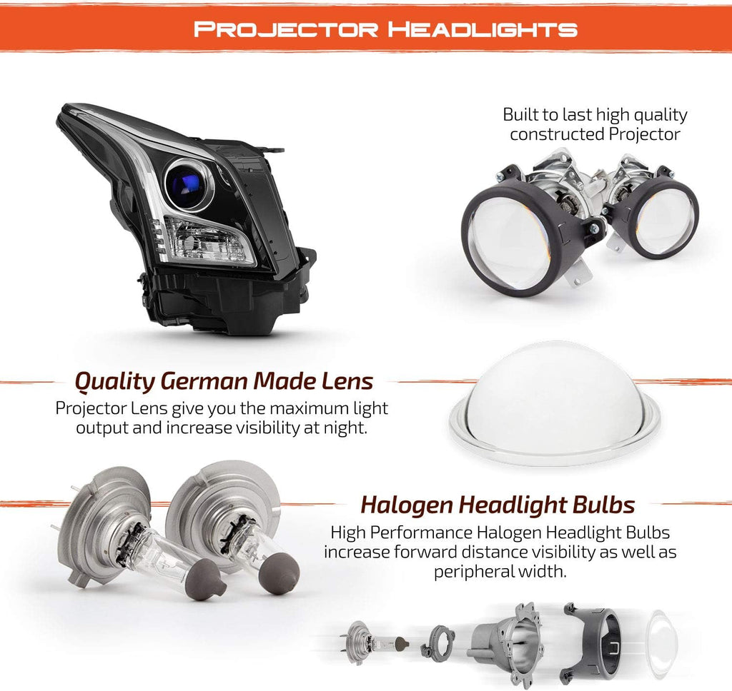 Projector Chrome Headlights Pair for Cadillac ATS Sedan P3018