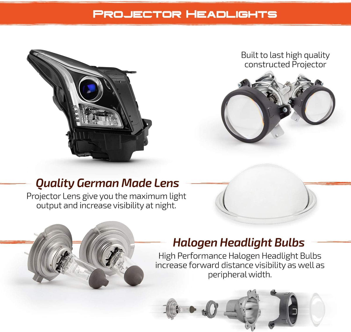Projector Chrome Headlights Pair for Cadillac ATS Sedan P3018