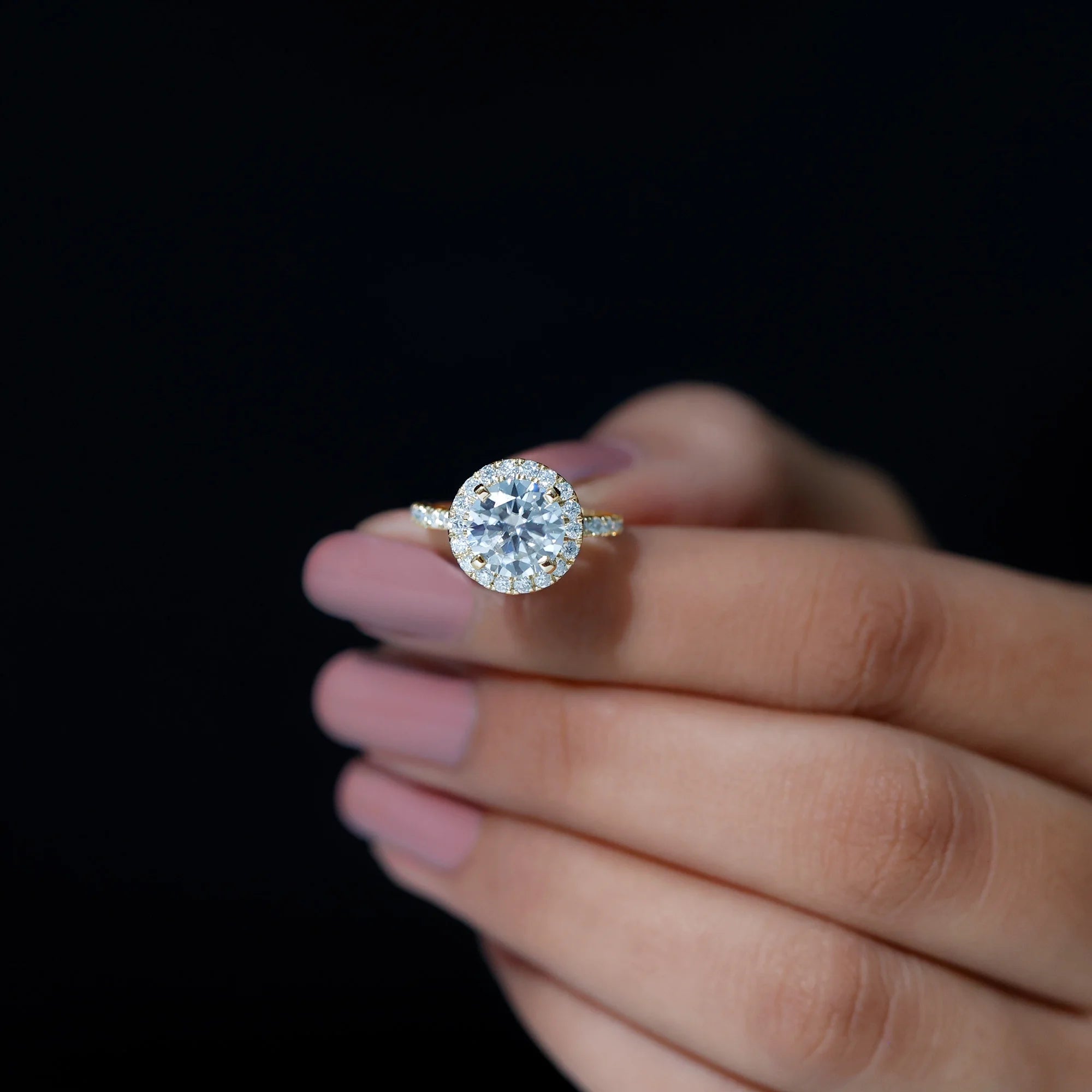 14K Yellow Gold Moissanite Halo Engagement Ring W208370