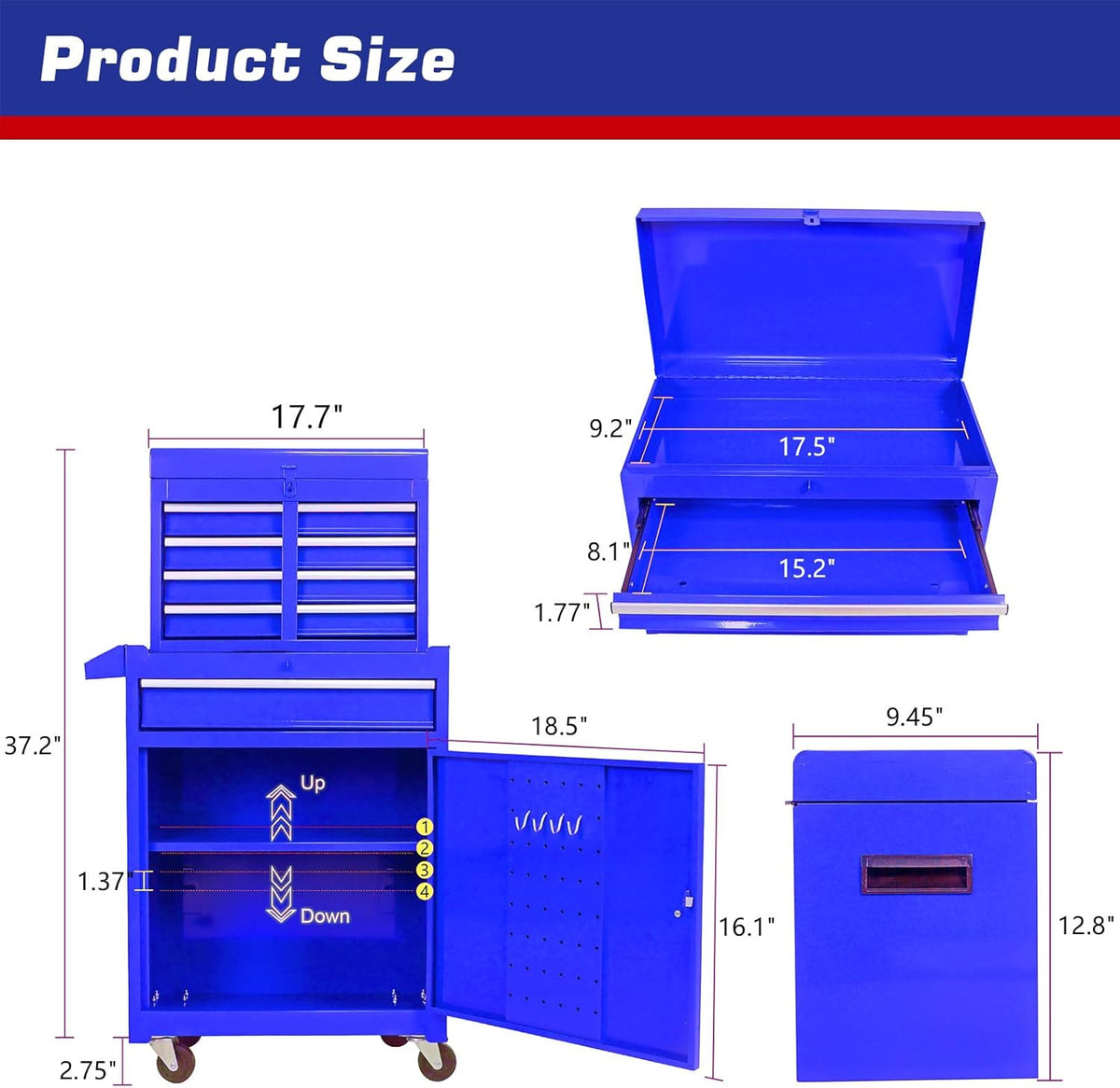 Blue 5-Drawer Rolling Tool Chest G809