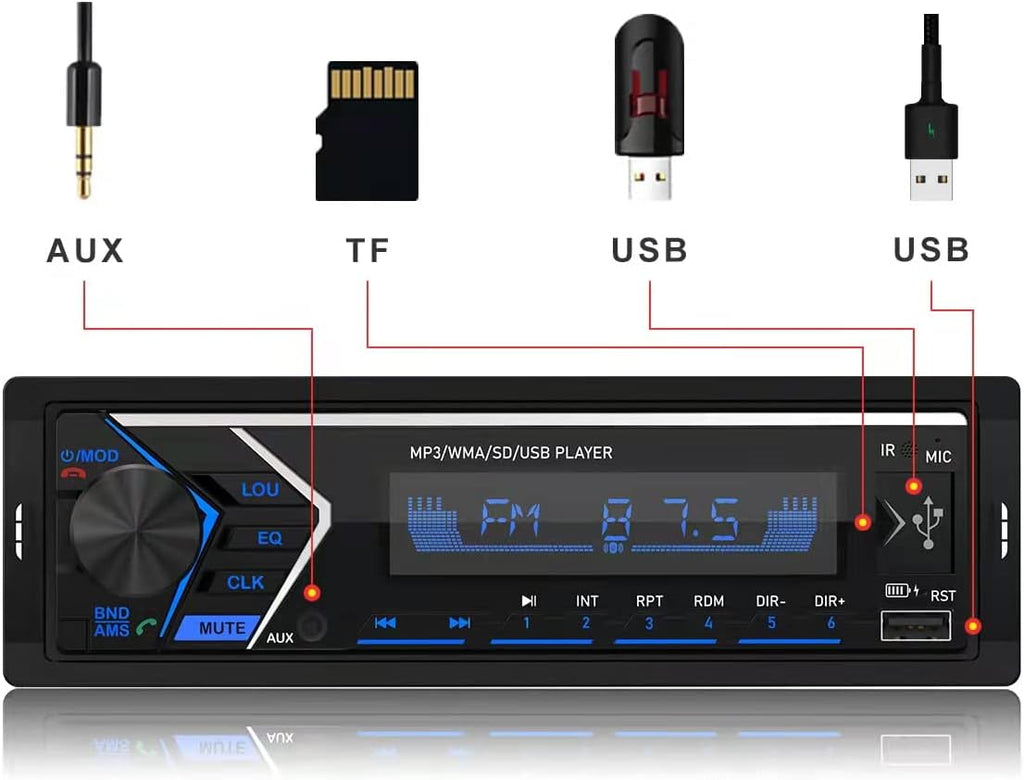 Dual Bluetooth Single Din Car Stereo with Remote Control H511182