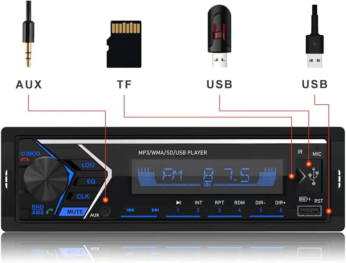 Dual Bluetooth Single Din Car Stereo with Remote Control H511182