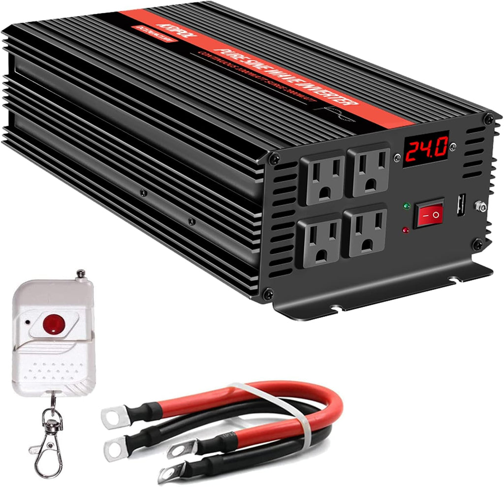 3000 Watt Pure Sine Wave Power Inverter 12V DC to 110V AC with 4 AC Outlets & USB Output J564531