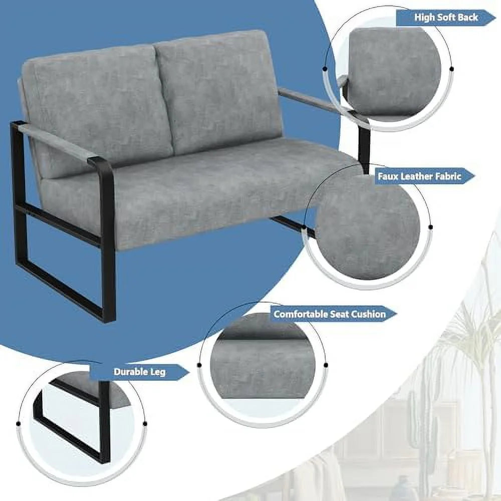 Faux Leather Loveseat Sofa with Padded Cushion B2625