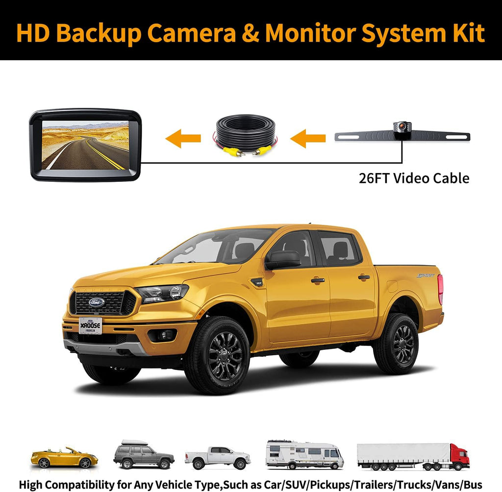 5 Monitor with 1080P Backup Camera, License Plate 149° Rear View Kits, IP69 Waterproof R13624