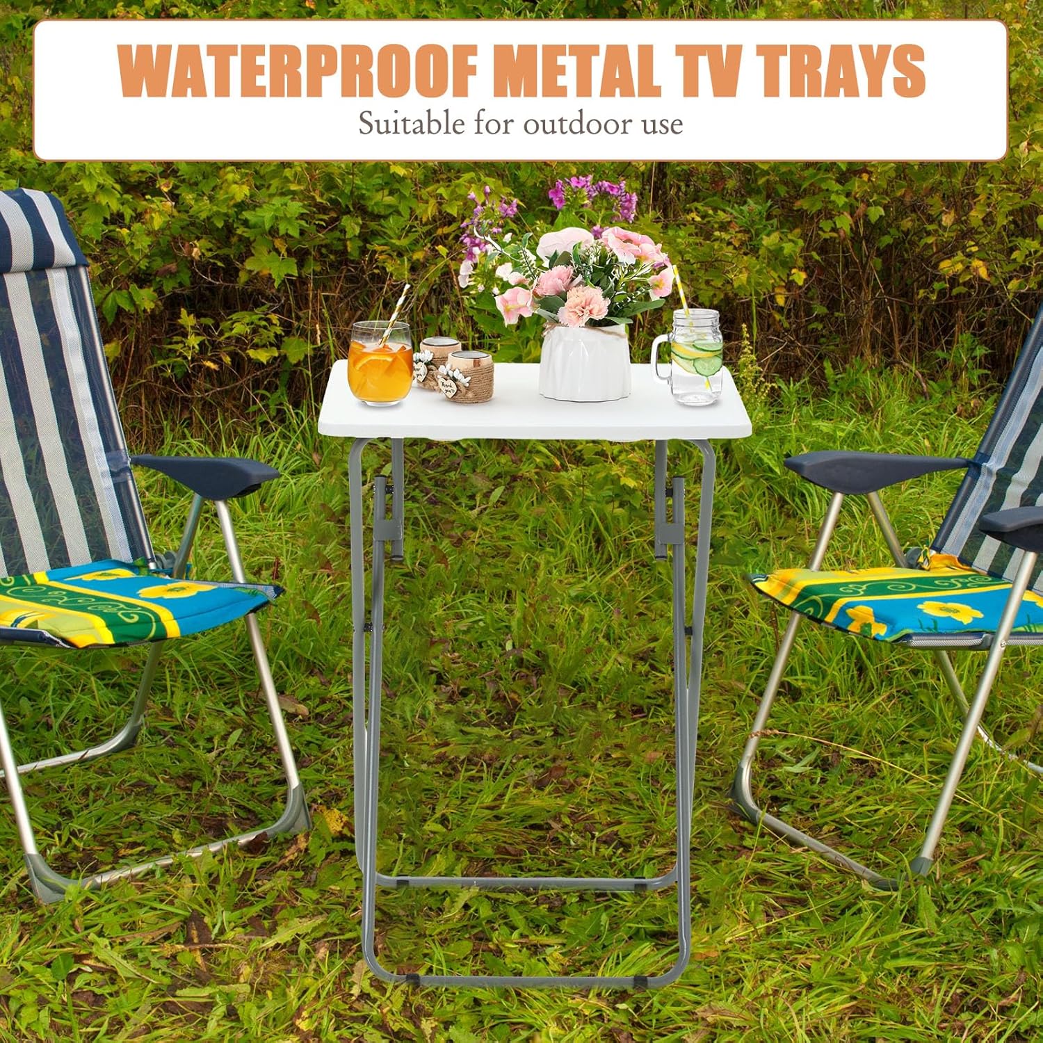 Set of 4 White Folding TV Tray Tables B519