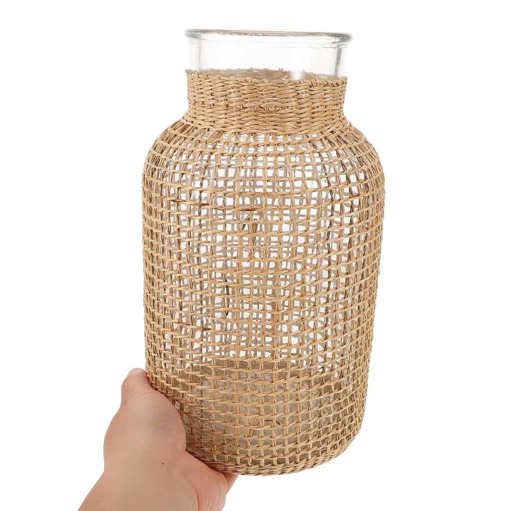 Woven Rattan Glass Vase V825
