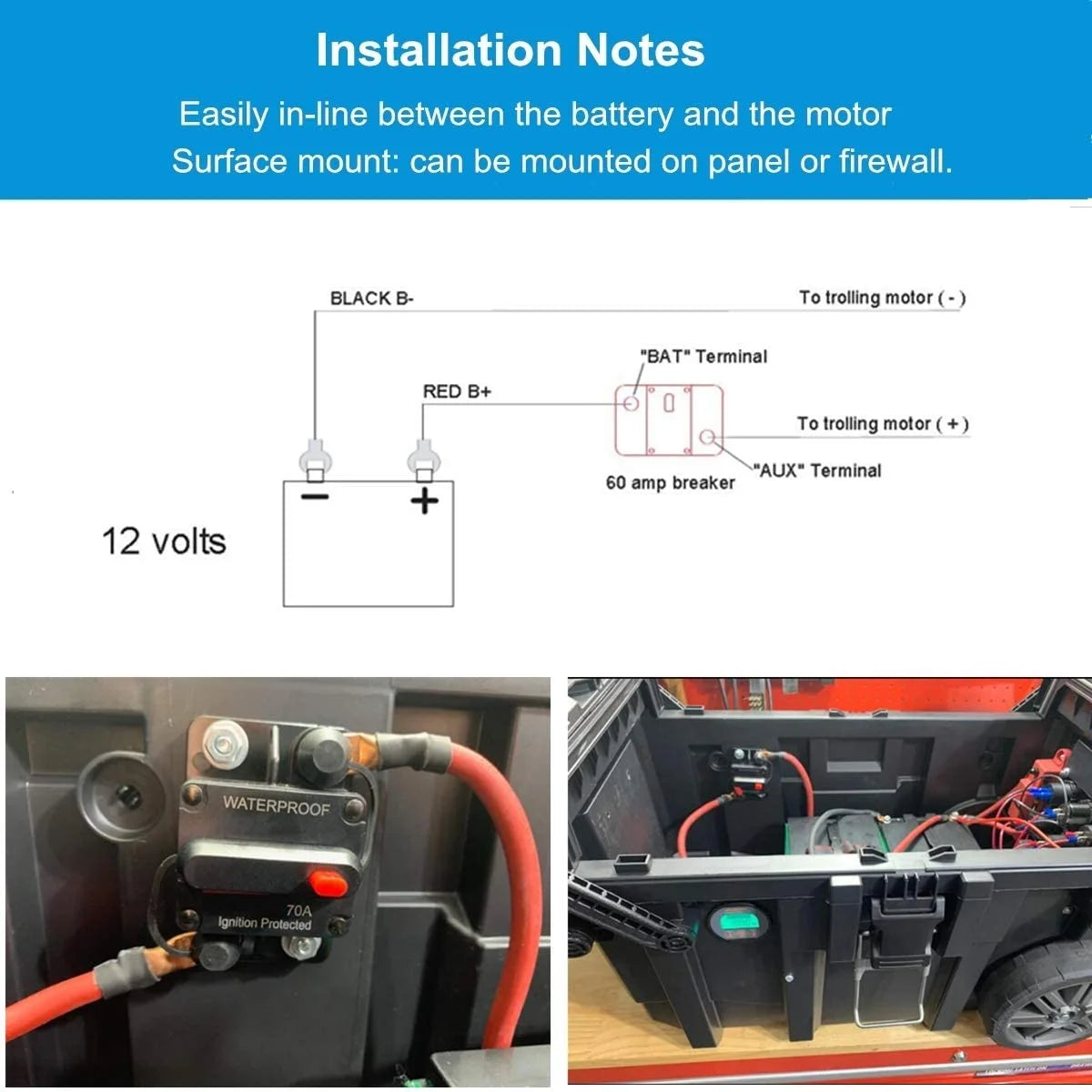 150 Amp Circuit Breaker with Manual Reset 12V-36V DC Waterproof Surface Mount U2932