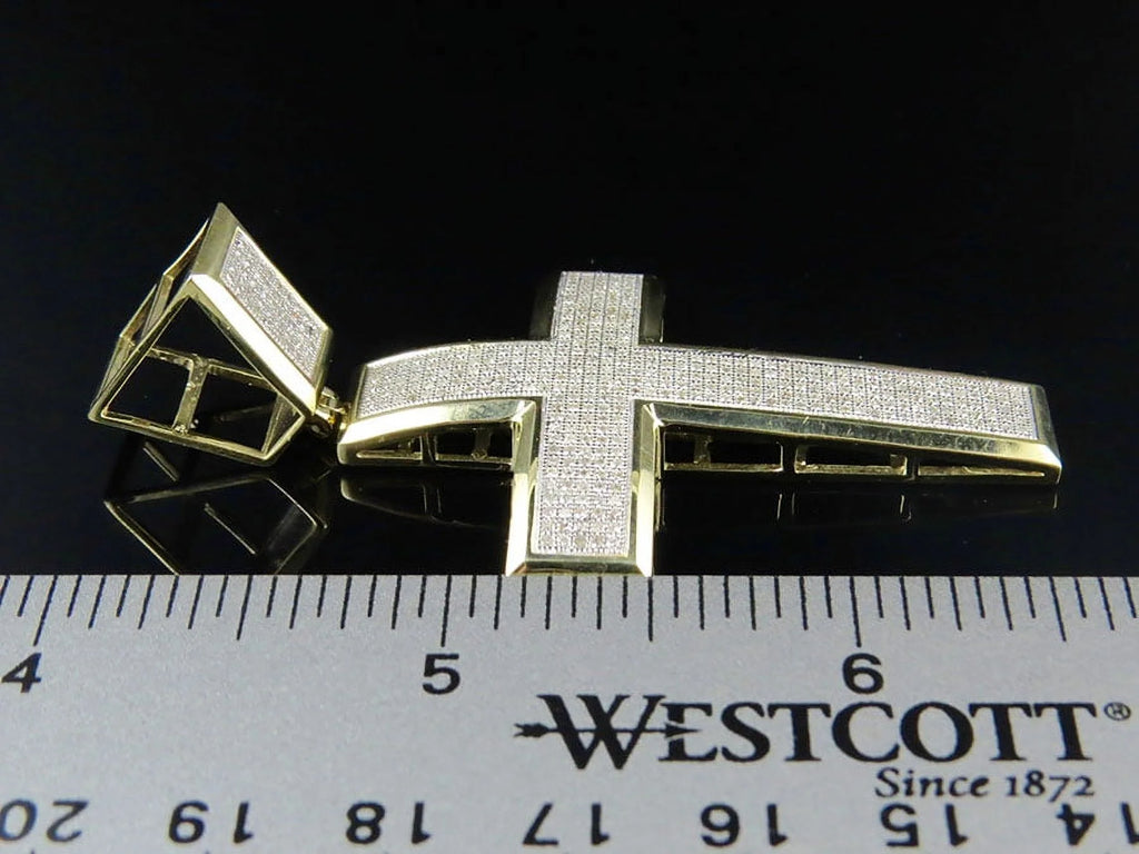 10K Yellow Gold Dome Cross Pendant Charm 1.70ct Q6700