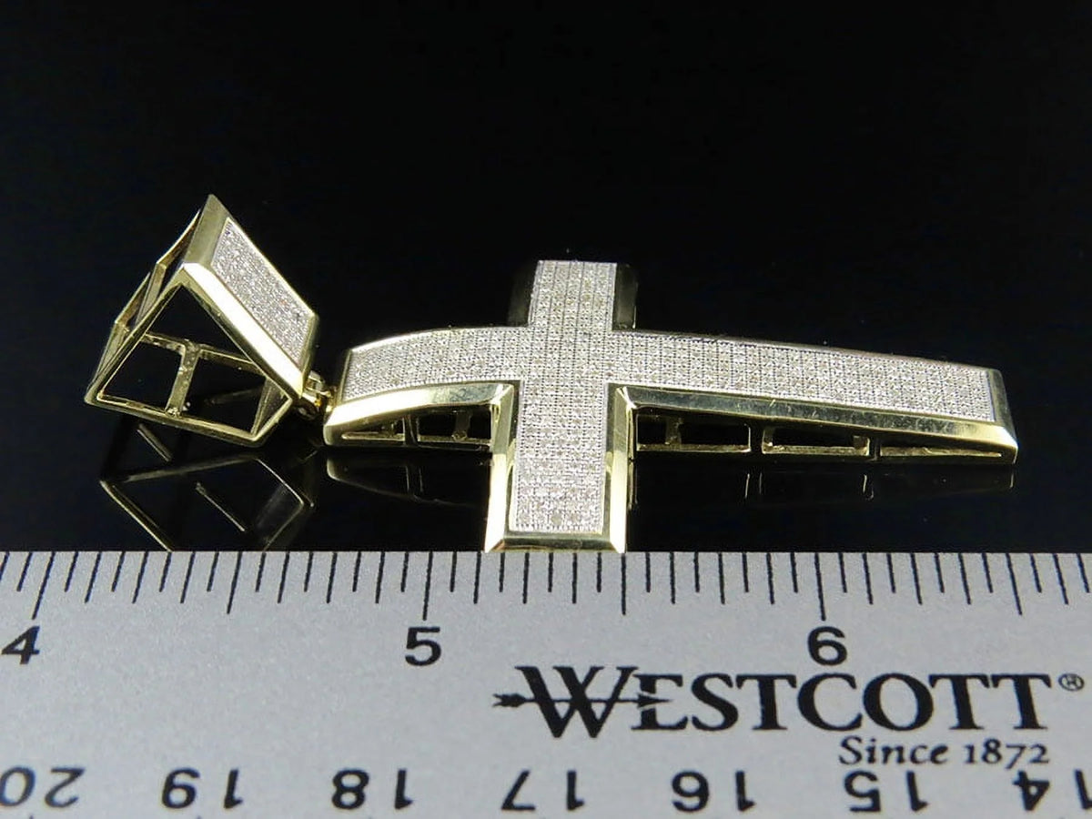 10K Yellow Gold Dome Cross Pendant Charm 1.70ct Q6700