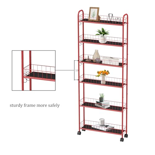 Red 6-Tier Wire Rolling Storage Cart with Wheels O437772