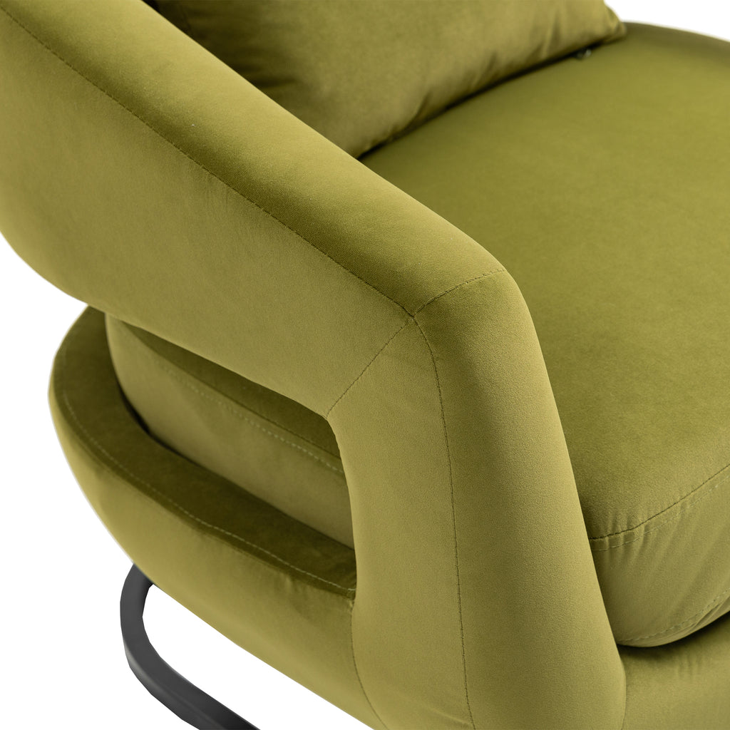 Olive Velvet Barrel Chair with Metal Base X9920