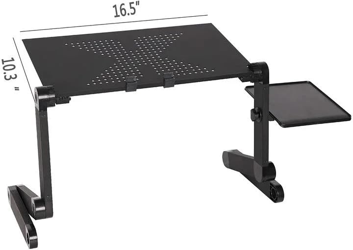 Foldable Aluminum Adjustable Laptop Desk with Mouse Pad (Black) O10586
