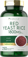 Red Yeast Rice 1800 mg 250 Capsules Non-GMO Gluten Free Supplement U430538