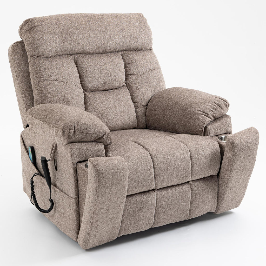 Electric Lift Recliner Chair with Heating and Massage, Fabric, Light Brown E13596