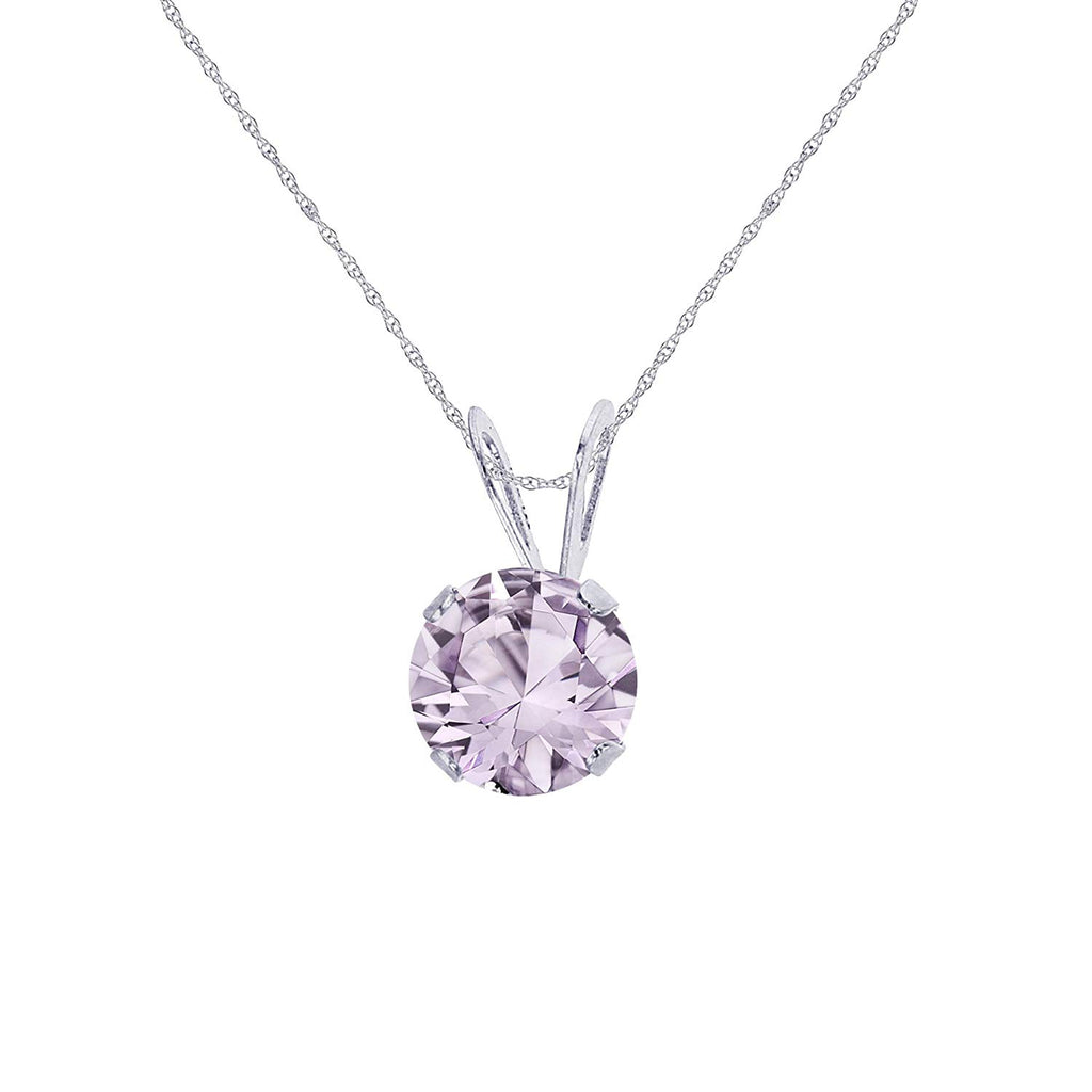 Solid 10K Yellow White Rose Gold 5mm Round Gemstone Birthstone 18" Rope Chain Necklace H992649