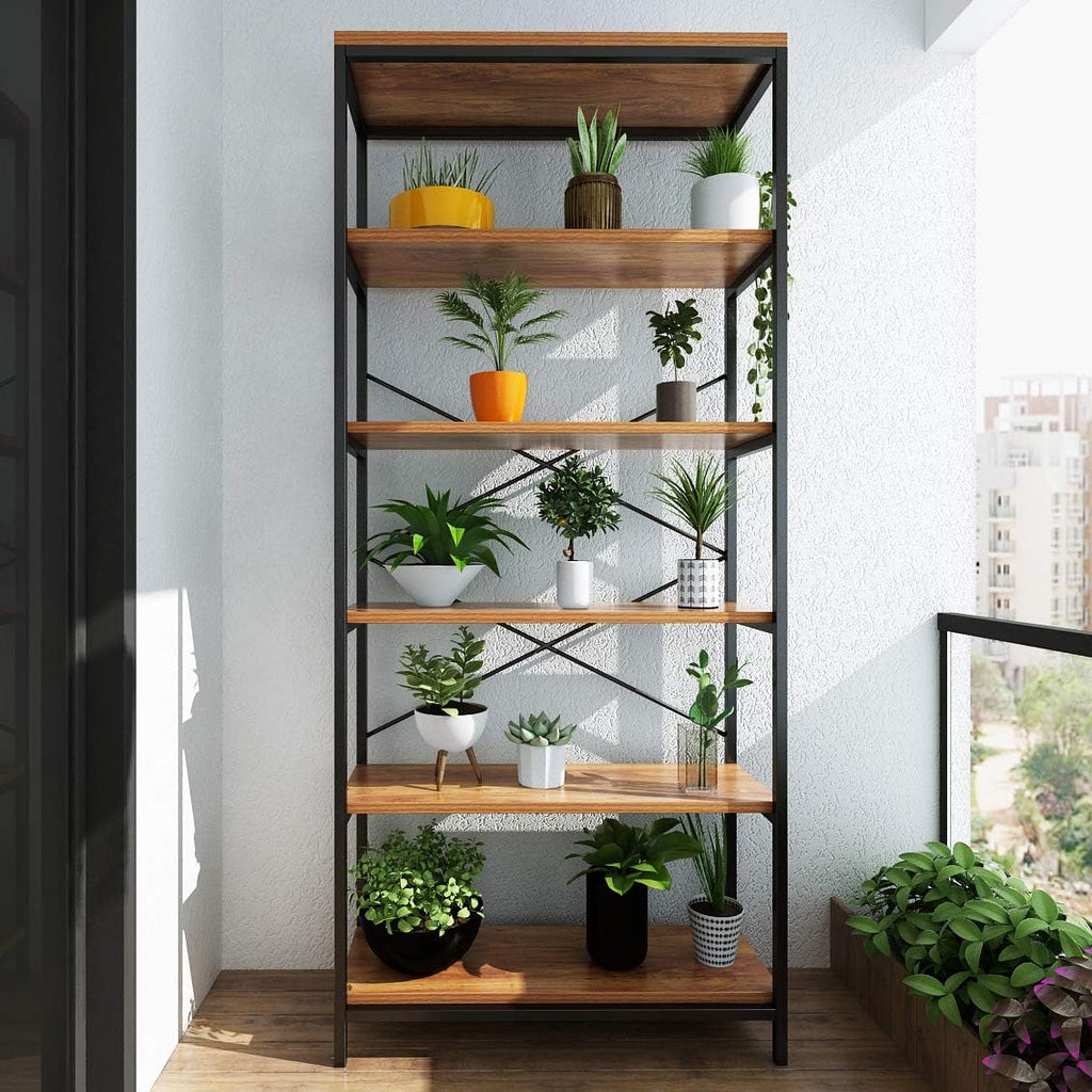5 Shelf Metal and Wooden Bookshelf F19896