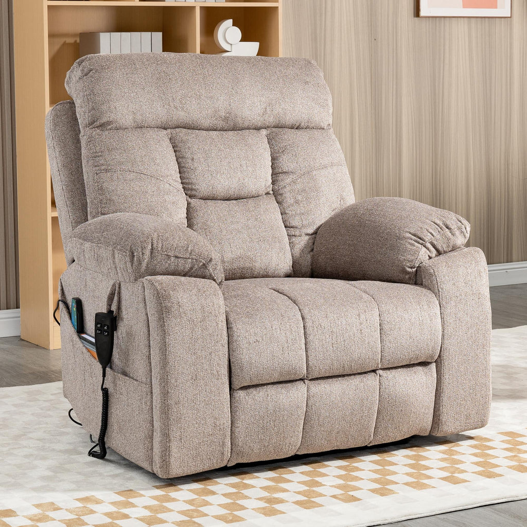 Electric Lift Recliner Chair with Heating and Massage, Fabric, Light Brown E13596