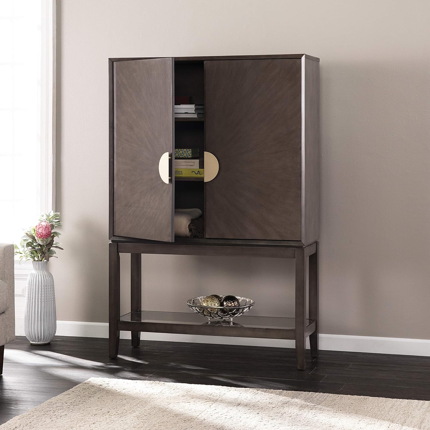 Gray Storage Hutch Bar Cabinet V940190