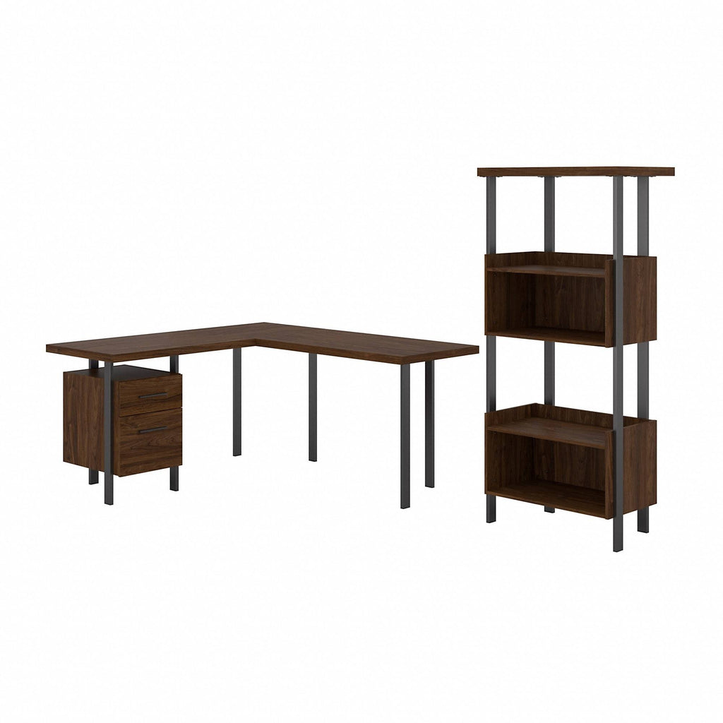 Walnut L-Shaped Desk with Lateral File Cabinet A76033