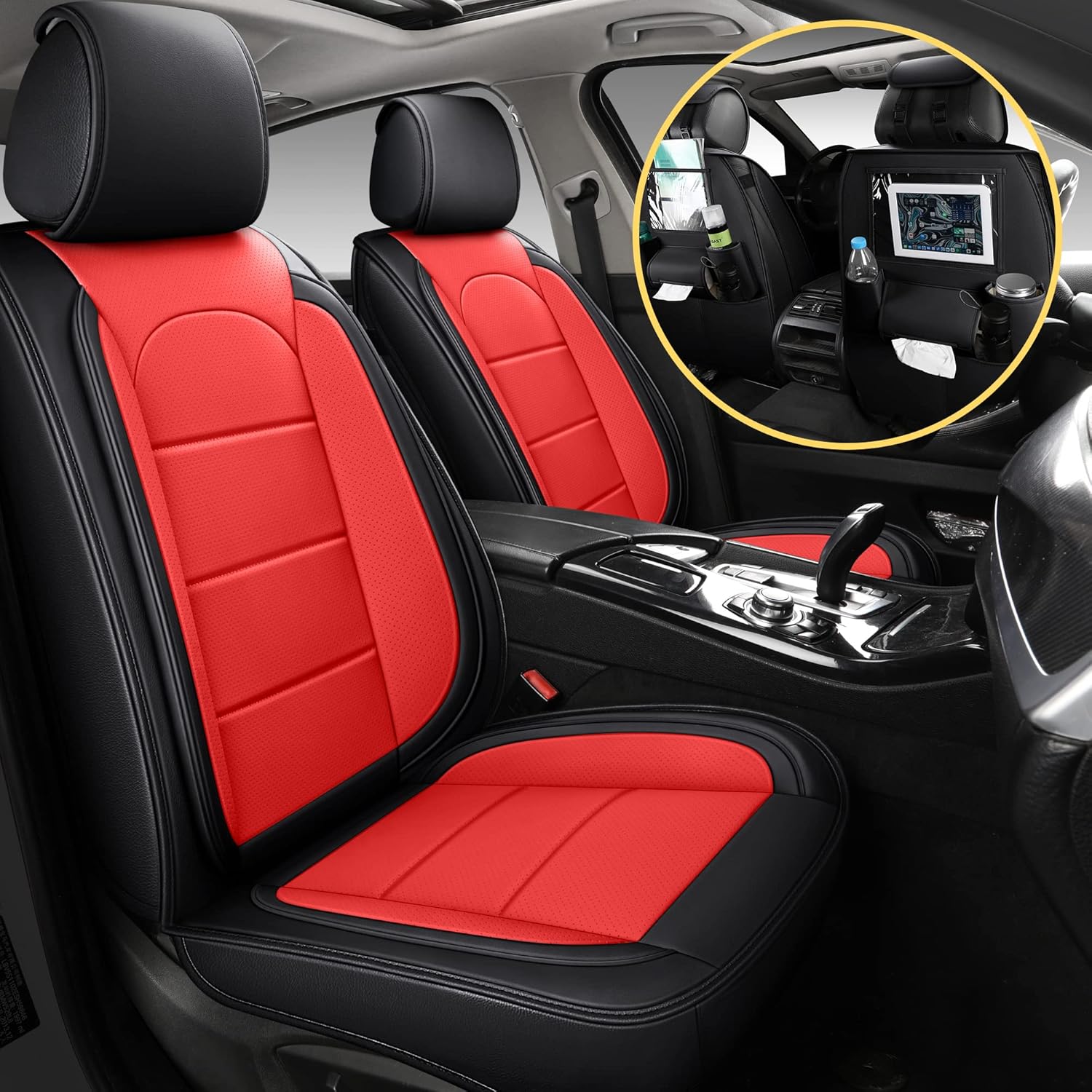 Beige Leather Car Seat Covers Front Pair N606461