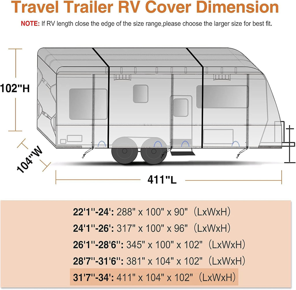 Waterproof 210D Travel Trailer RV Cover with 4 Gutter Spout Covers E290666