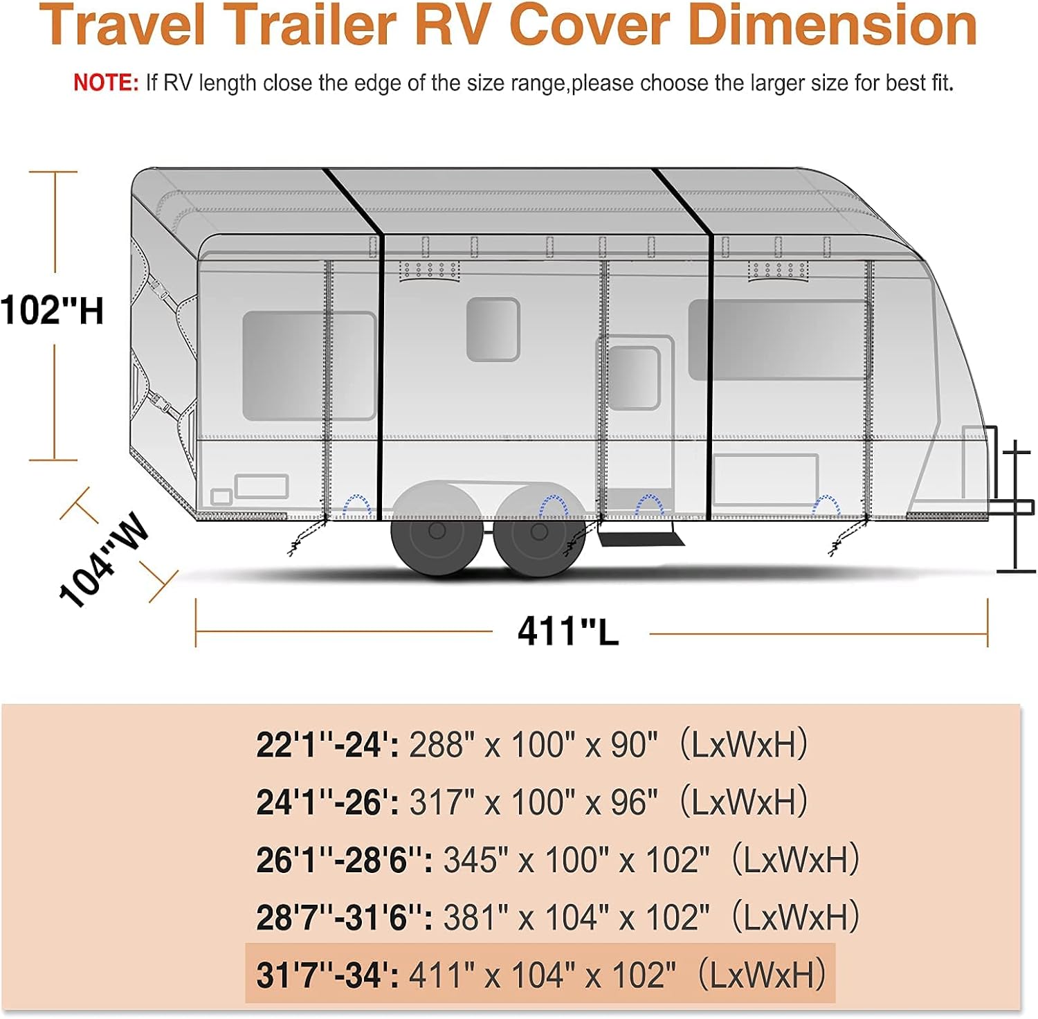 Waterproof 210D Travel Trailer RV Cover with 4 Gutter Spout Covers E290666