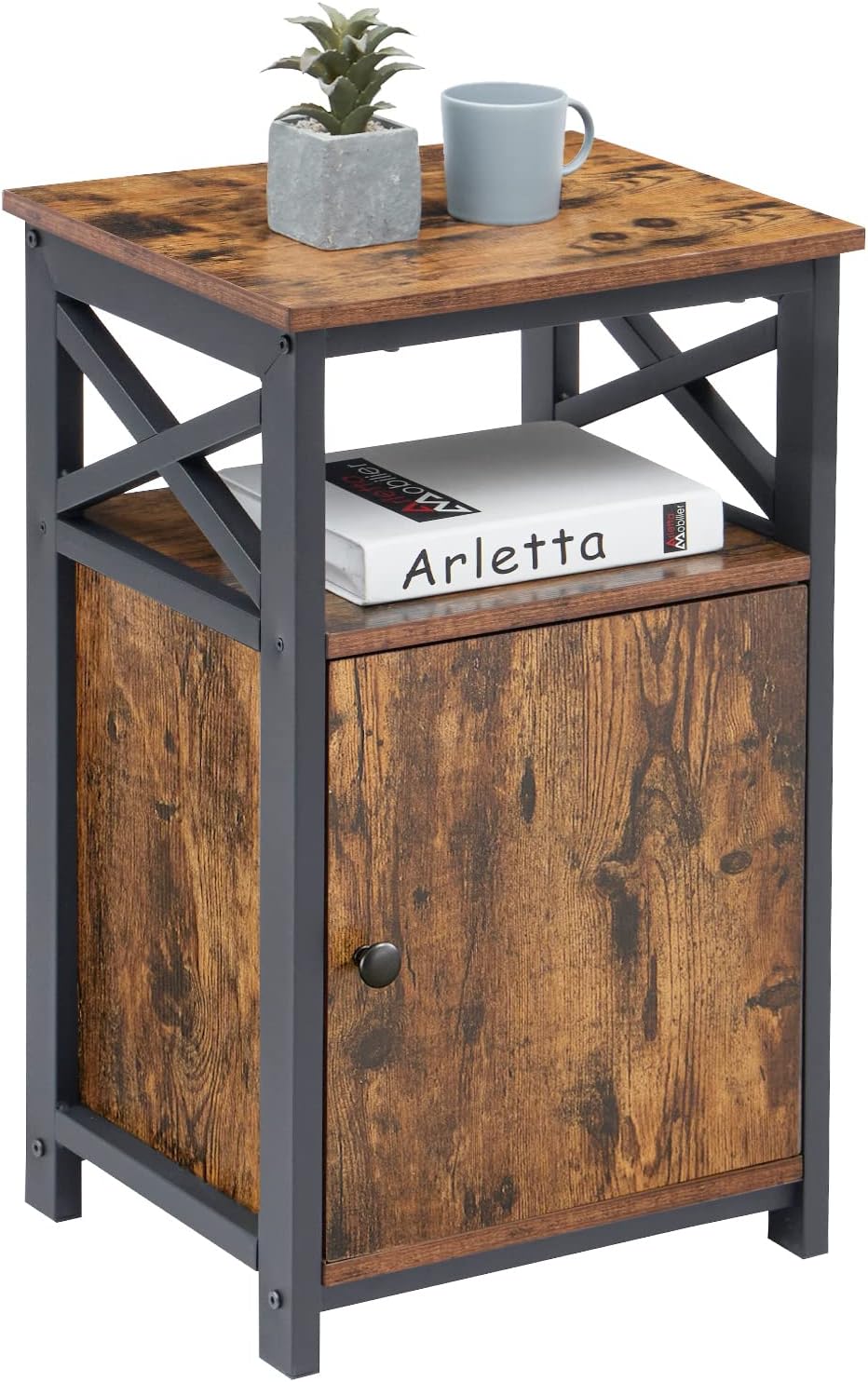 Rustic Brown End Storage Cabinet and Drawer Nightstand C960