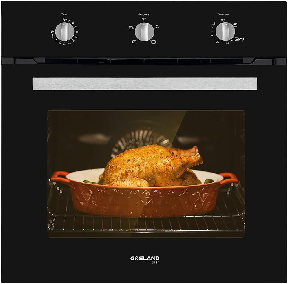24 Built-in Natural Gas Wall Oven with Rotisserie, Black Glass I156
