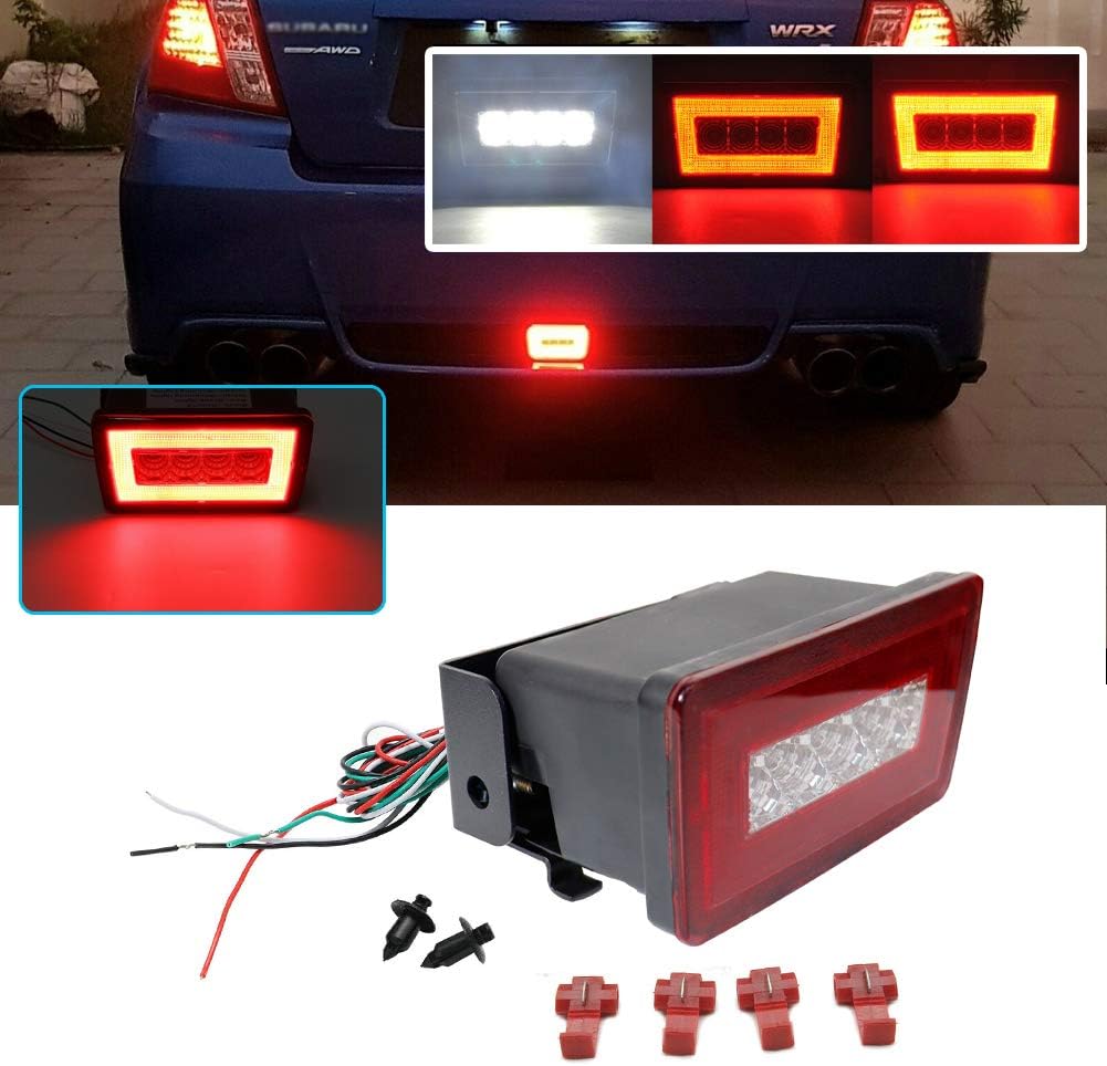 3-In-1 LED Rear Bumper Fog Light Kit Stop Brake Backup Reverse Running Tail Lights Smoked Lens Pack of 2 B27073