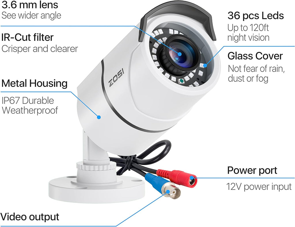 4 Pack 2MP 1080p HD-TVI Security Camera with 120ft Night Vision Y802