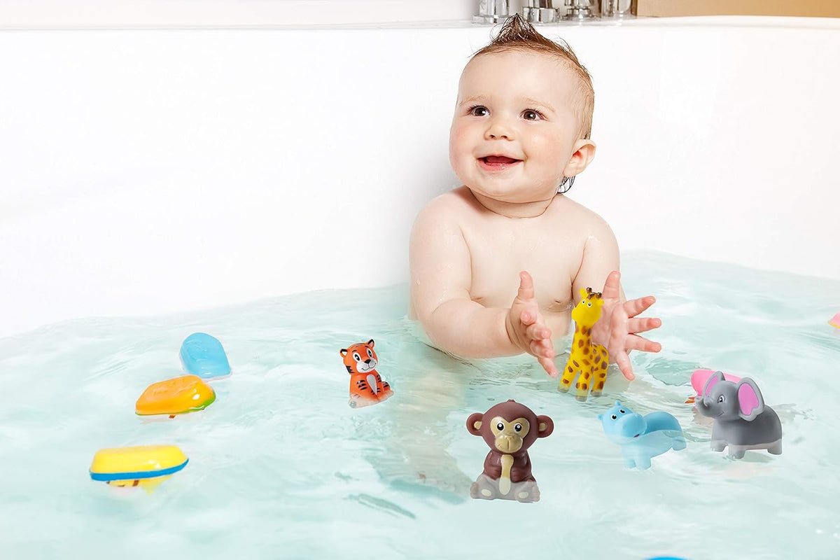 12 Pack Vinyl Safari Jungle Animals Bath Tub Toy H31639