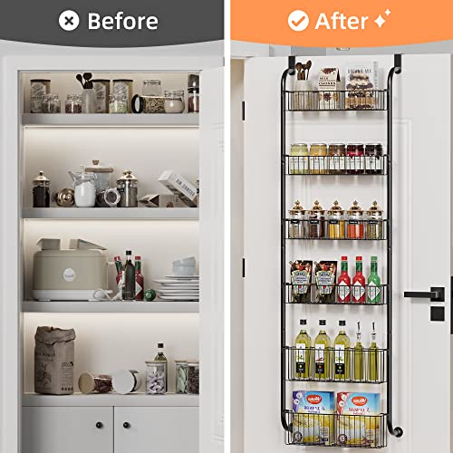 8 Tier Over the Door Pantry Organizer with 8 Full Baskets, Metal White Z4677