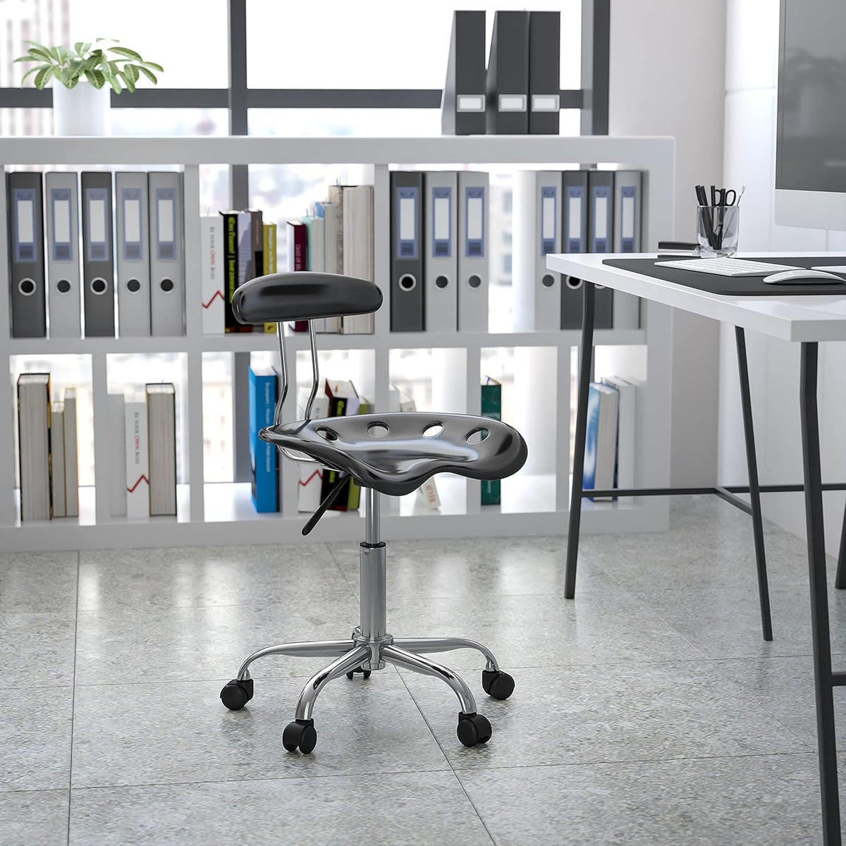 Black and Chrome Drafting Stool with Tractor Seat Pack of 2 O838