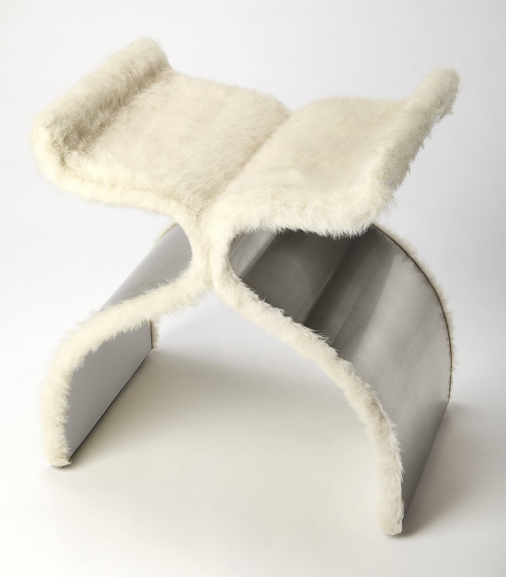 Faux Fur Silver Stool I737680