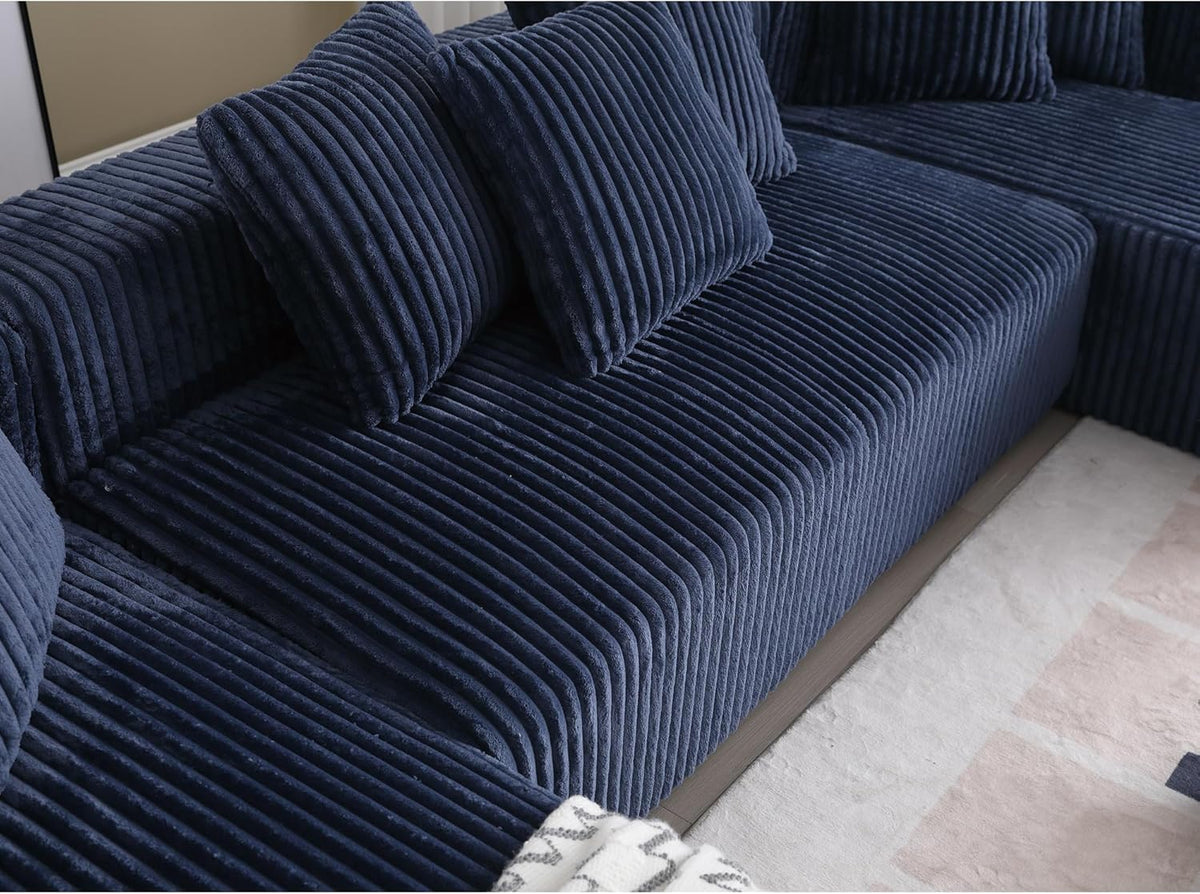 Blue Corduroy Modular Sectional Sofa with 8 Pillows S8021