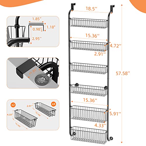 8 Tier Over the Door Pantry Organizer with 8 Full Baskets, Metal White Z4677