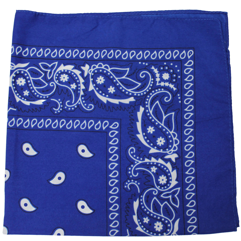 72 Pack Royal Blue Paisley Print Polyester Bandanas U90134