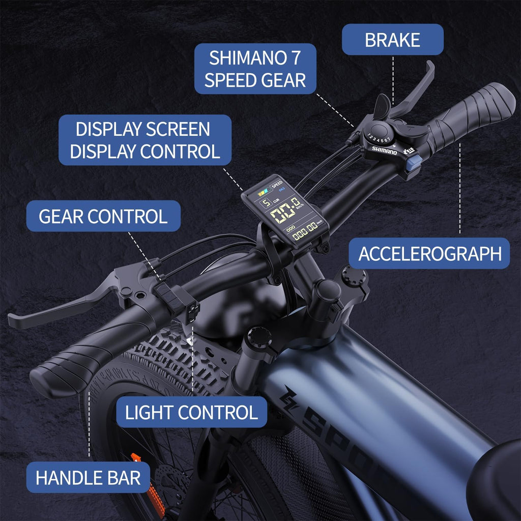750W Electric Bike 20" Fat Tire Ebike Aluminum Frame 840Wh Removable Battery 7 Speed Full Suspension T338